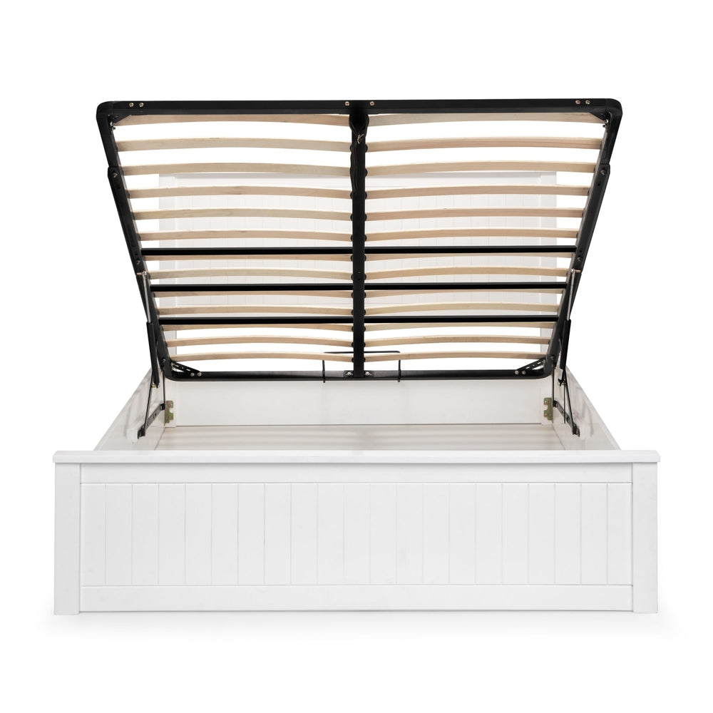 White bed frame with wooden slats on a white background | Surf White