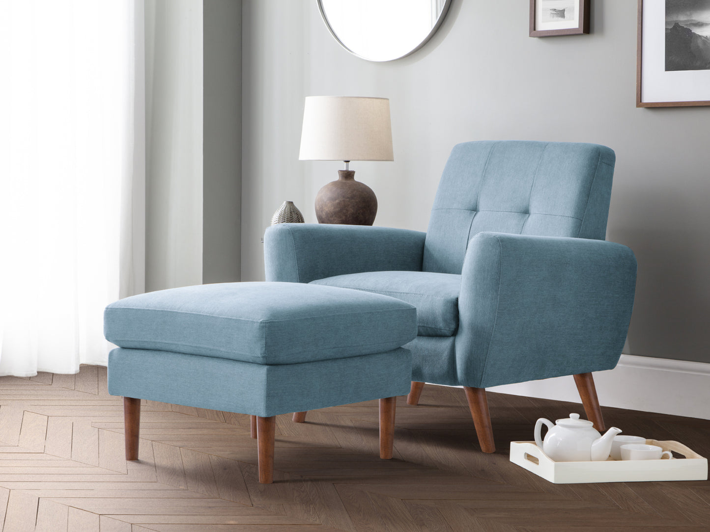 Monza Sofa and Sofa Bed in Blue Fabric
