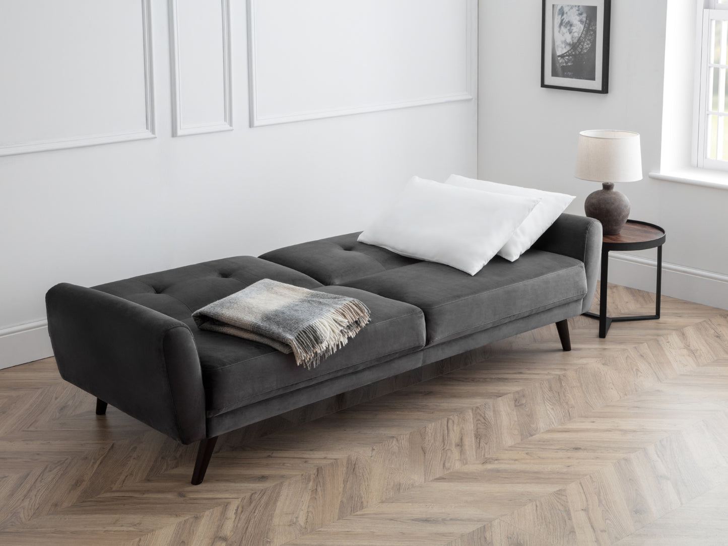 Monza Sofa and Sofa Bed in Dark Grey Velvet
