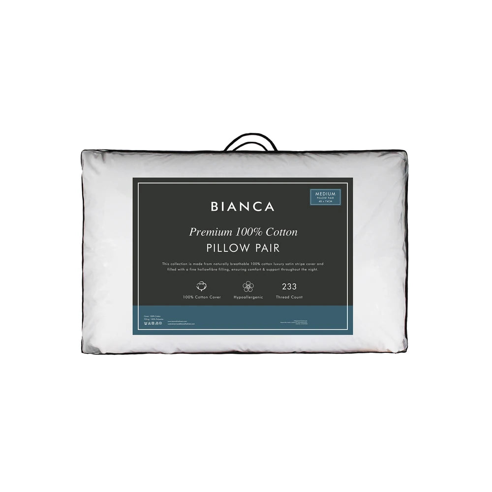 Bianca Premium 100% Cotton Pillow Pair