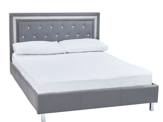 Crystalle Bed Frame in Grey Faux Leather