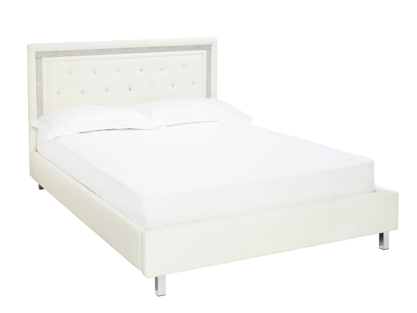 Crystalle Bed Frame in White Faux Leather