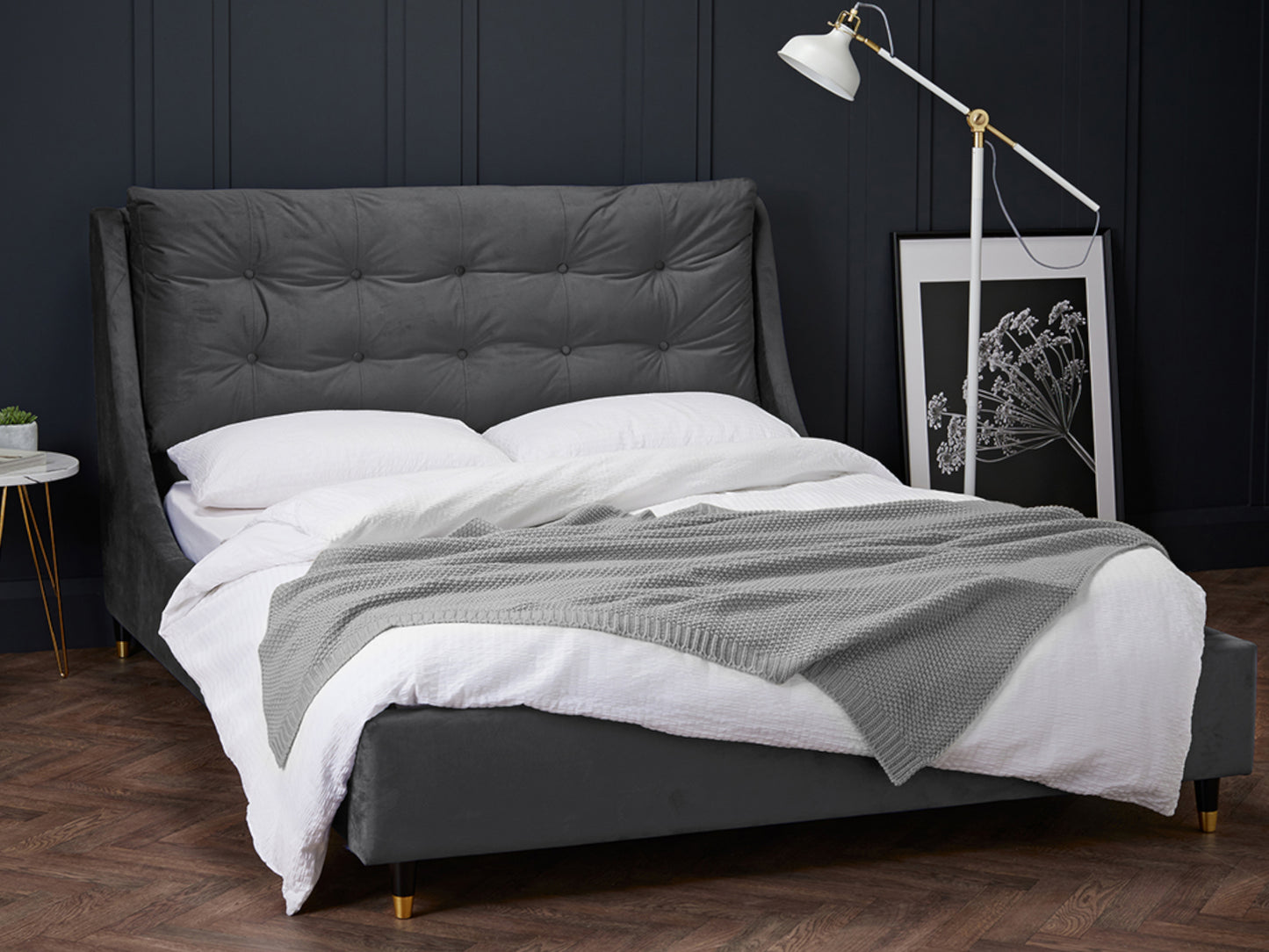 Sloane Bed Frame in Soft Plush Grey Velvet