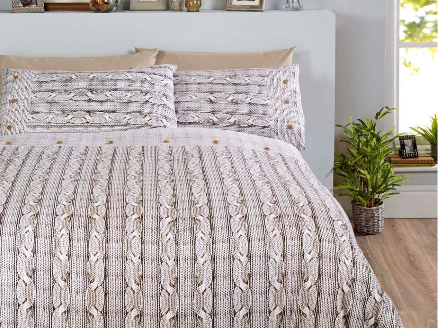 Arran 100% Brushed Cotton Bedding Set Natural