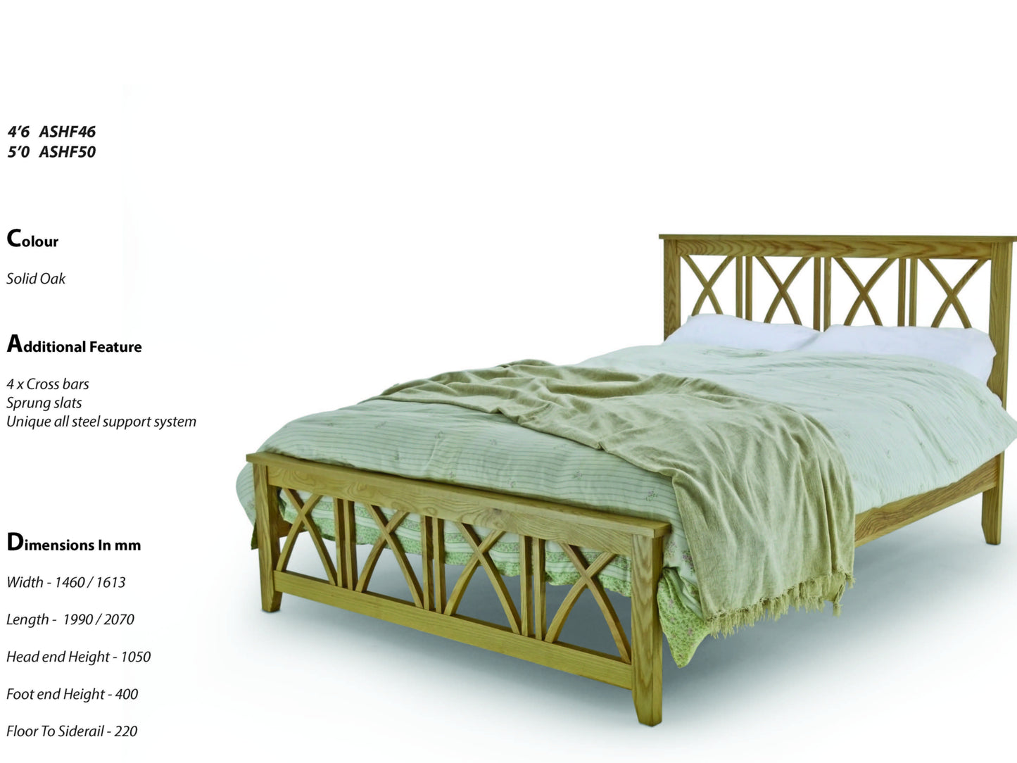 Asha Luxury Bed Frame in Solid Oak