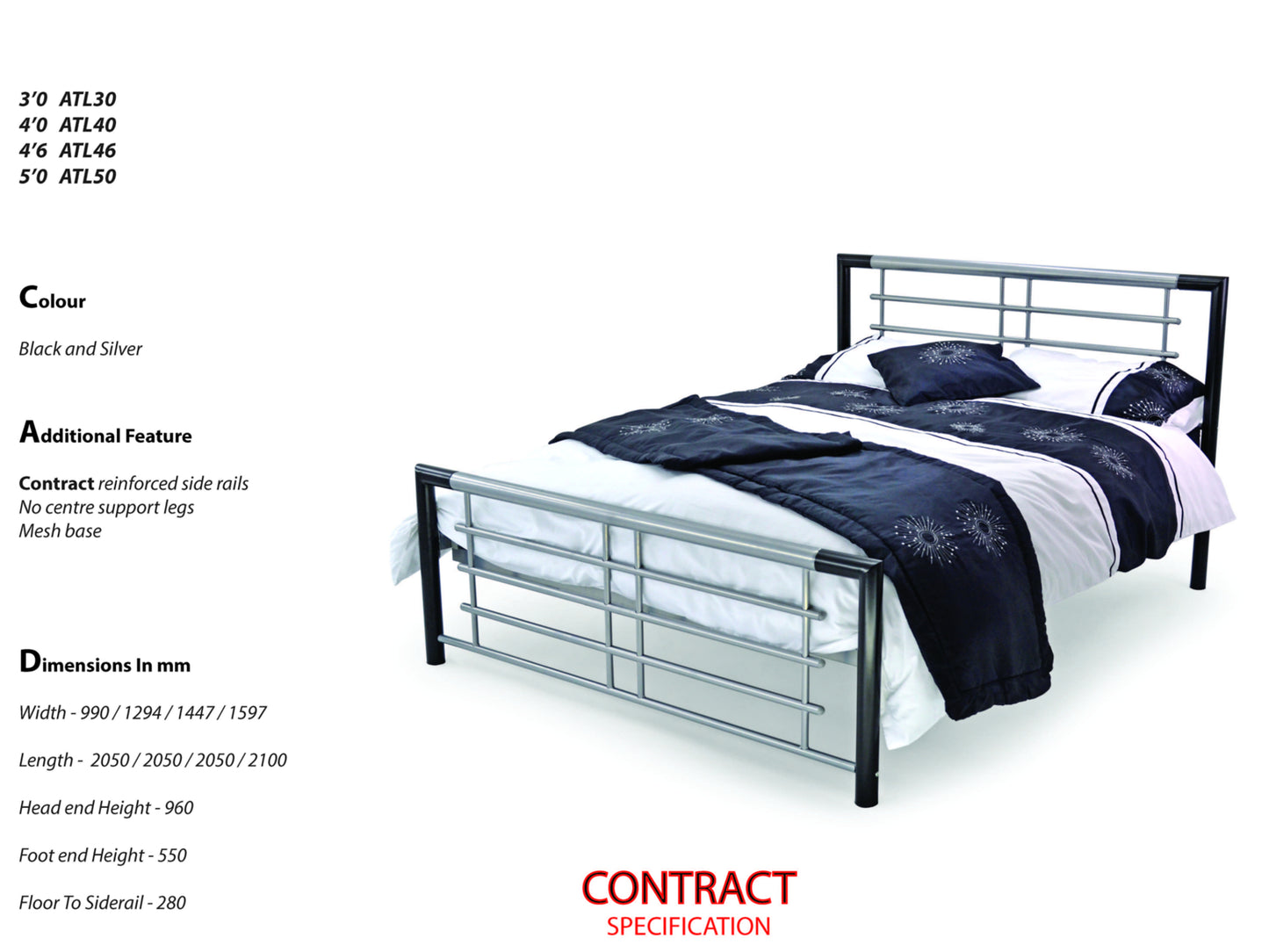 Atlas Luxury Metal Bed Frame in Black and Silver