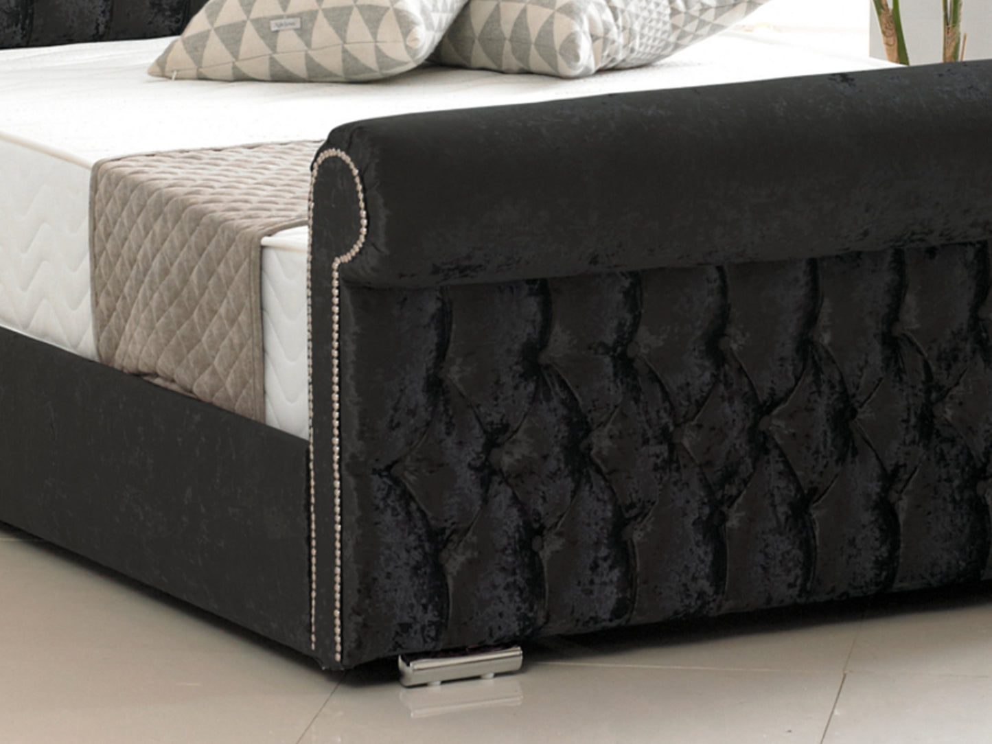 Buckingham Luxury Bed Frame in Crushed Velvet Black