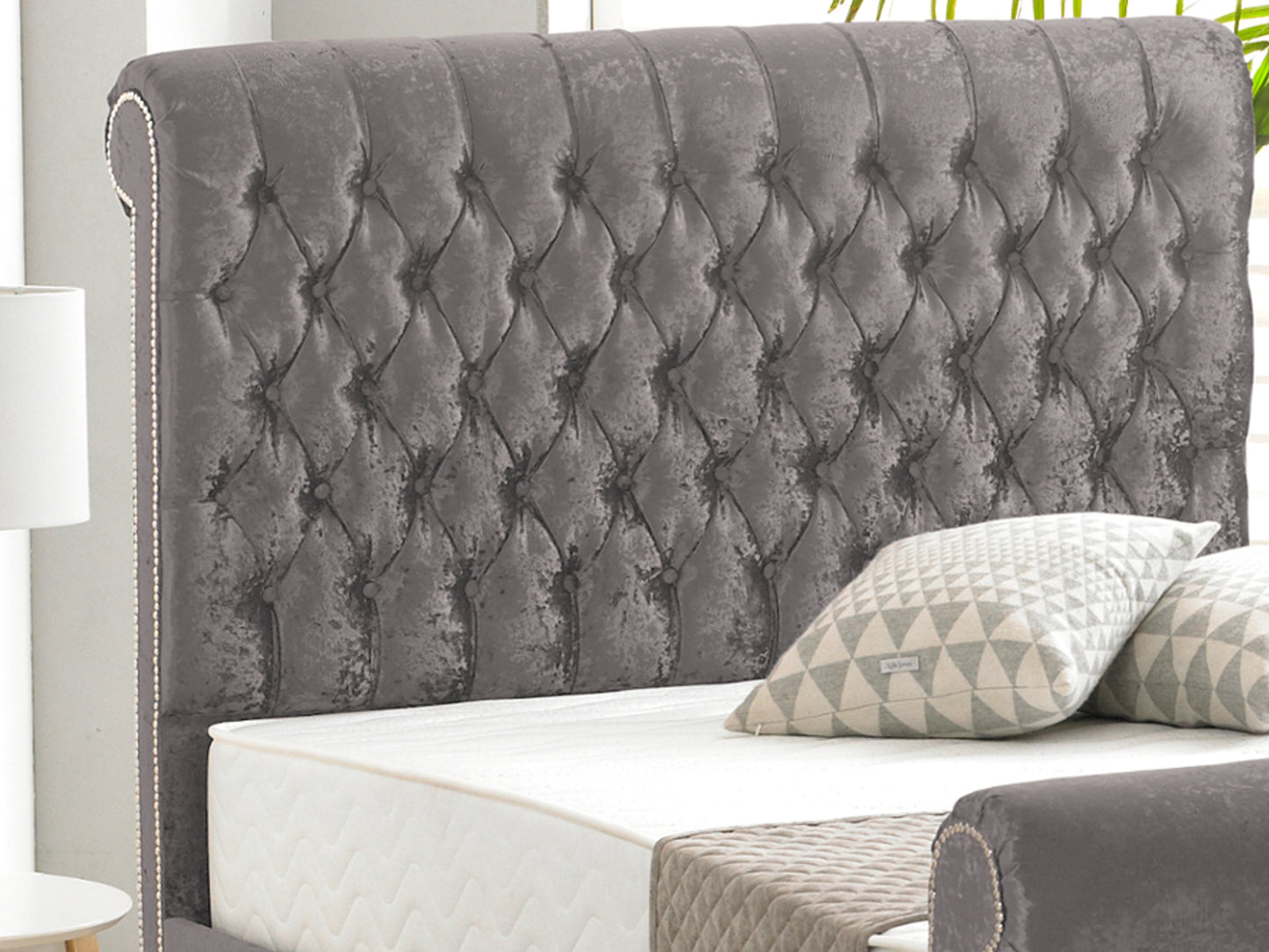 Buckingham Luxury Bed Frame in Crushed Velvet Charcoal
