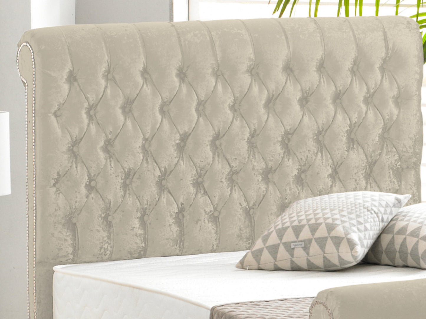 Buckingham Luxury Bed Frame in Crushed Velvet Cream