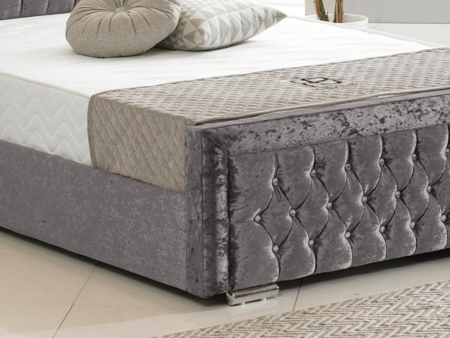 Sandringham Luxury Bed Frame in Crushed Velvet Charcoal