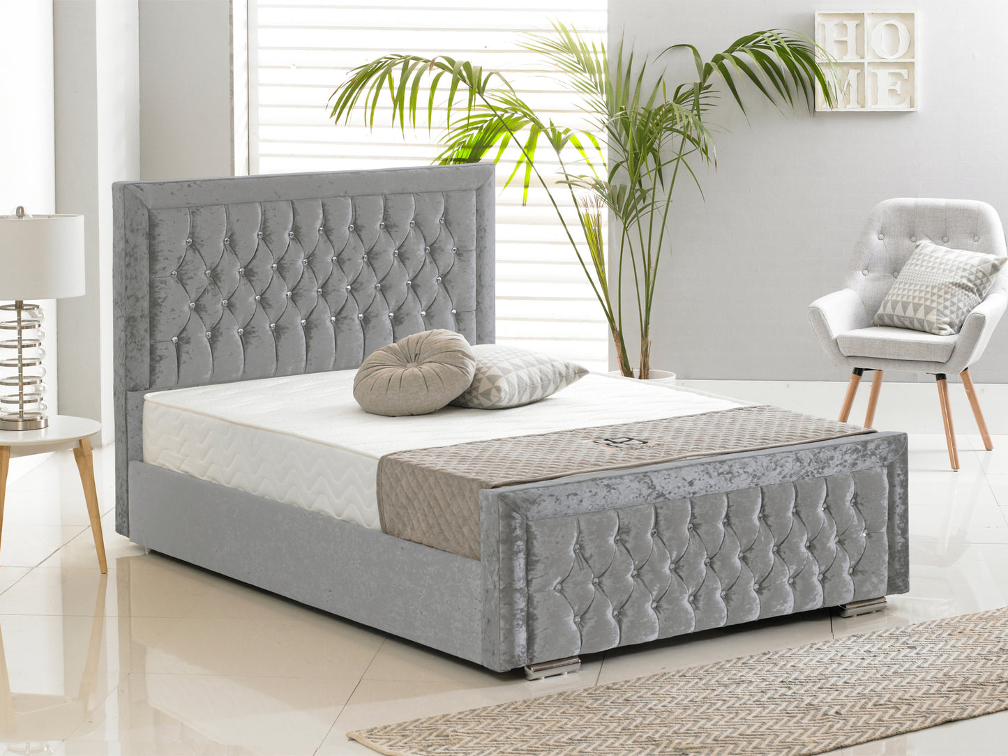 Sandringham Luxury Bed Frame in Crushed Velvet Silver