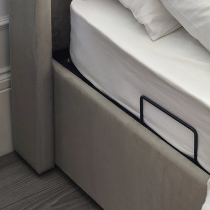 Close-up of a bed with a mattress and headboard in a neutral setting | Light Grey