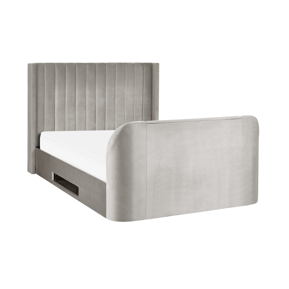 Gray upholstered bed with white mattress on a white background | Light Grey