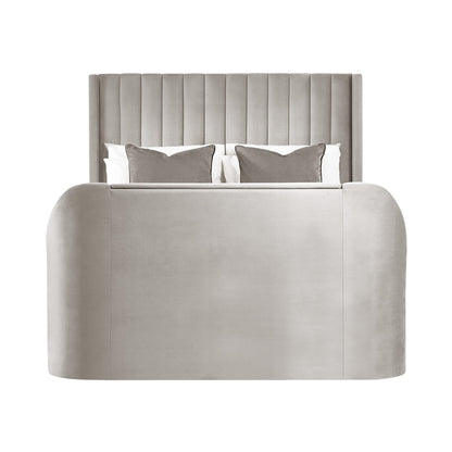 Gray upholstered bed with tufted headboard on a white background | Light Grey