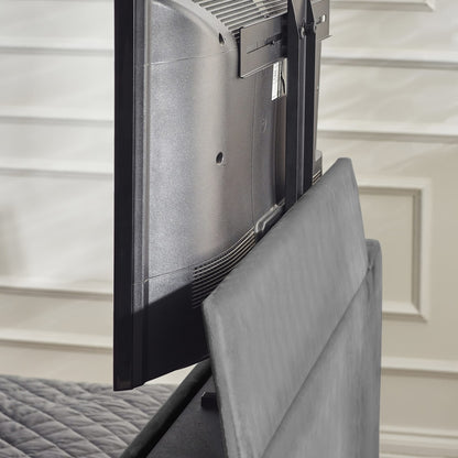 TV mounted on the bed with a neutral background | Dark Grey