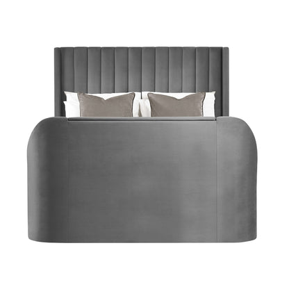 Gray upholstered bed with tufted headboard on a white background | Dark Grey