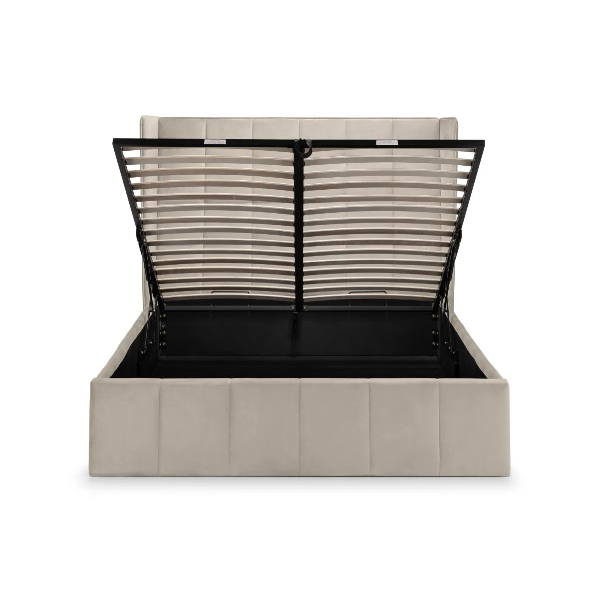 Beige bed frame with black headboard on a white background | Cream Velvet