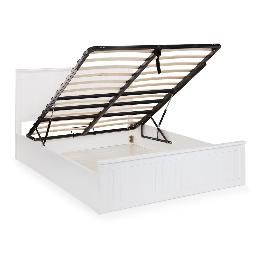 White bed frame with wooden slats on a white background | Surf White