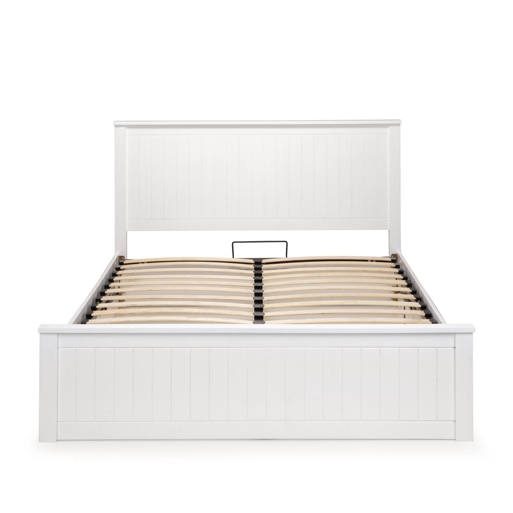 White bed frame with wooden slats on a white background | Surf White