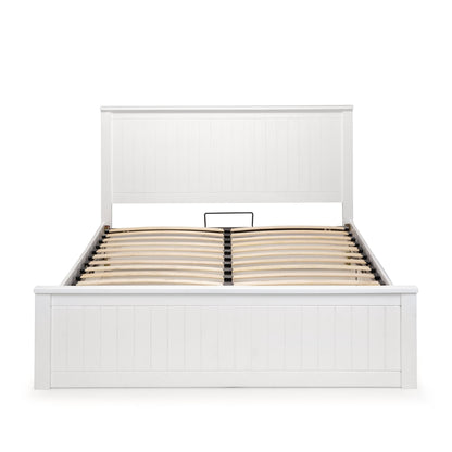White bed frame with wooden slats on a white background | Surf White
