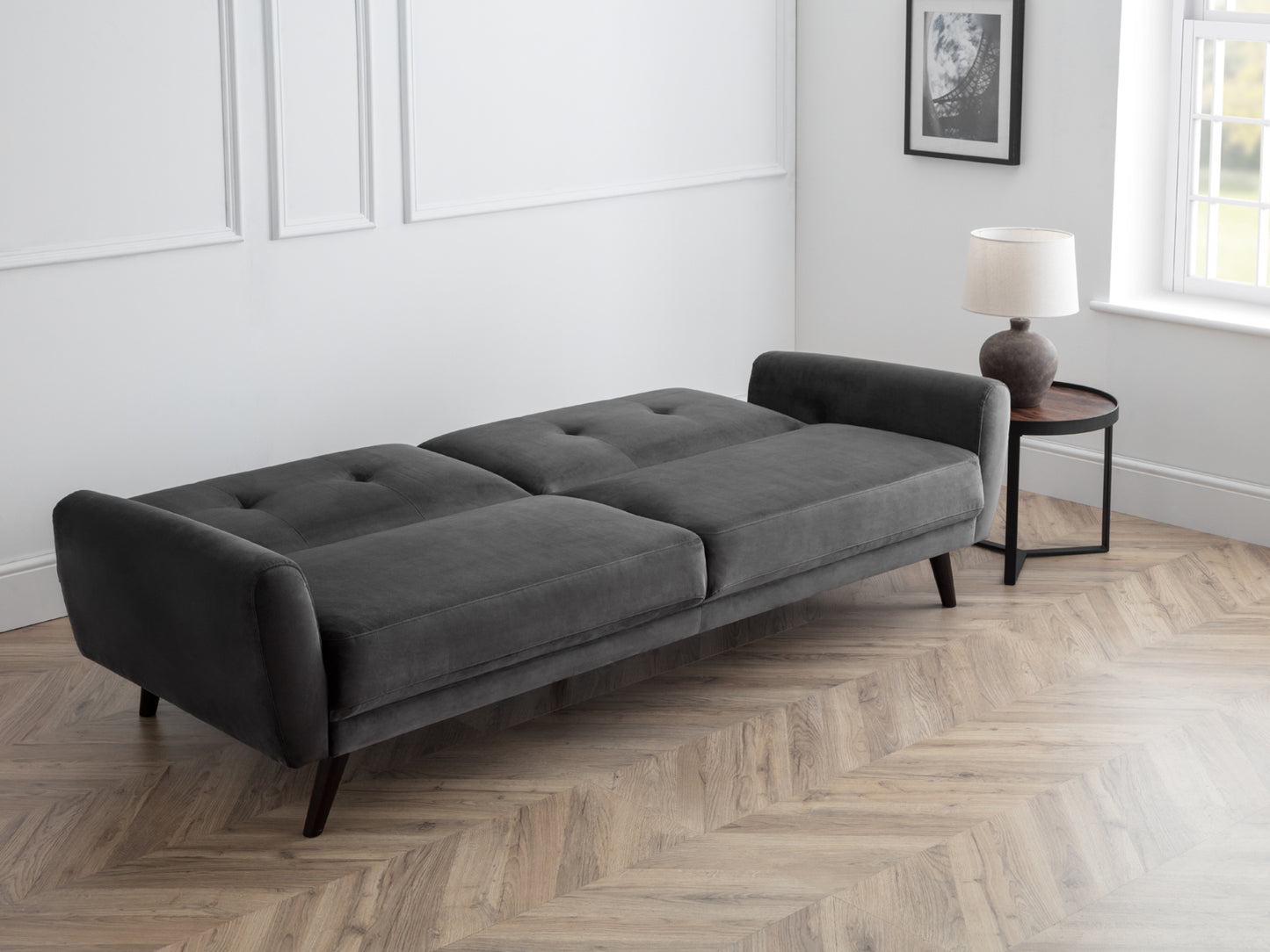 Monza Sofa and Sofa Bed in Dark Grey Velvet