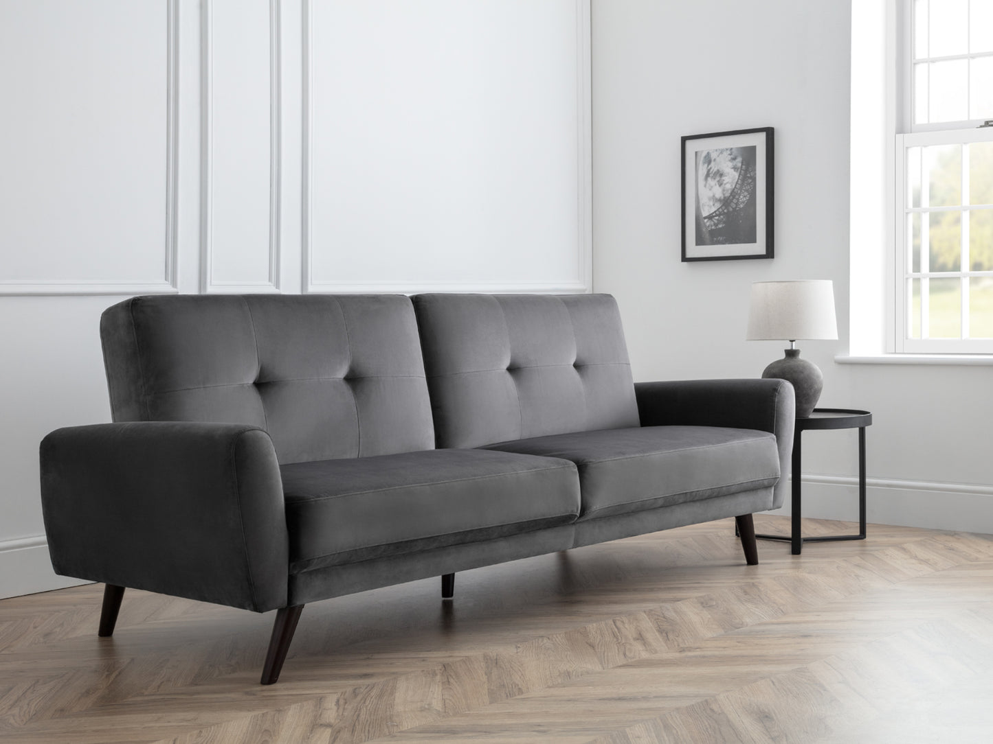 Monza Sofa and Sofa Bed in Dark Grey Velvet