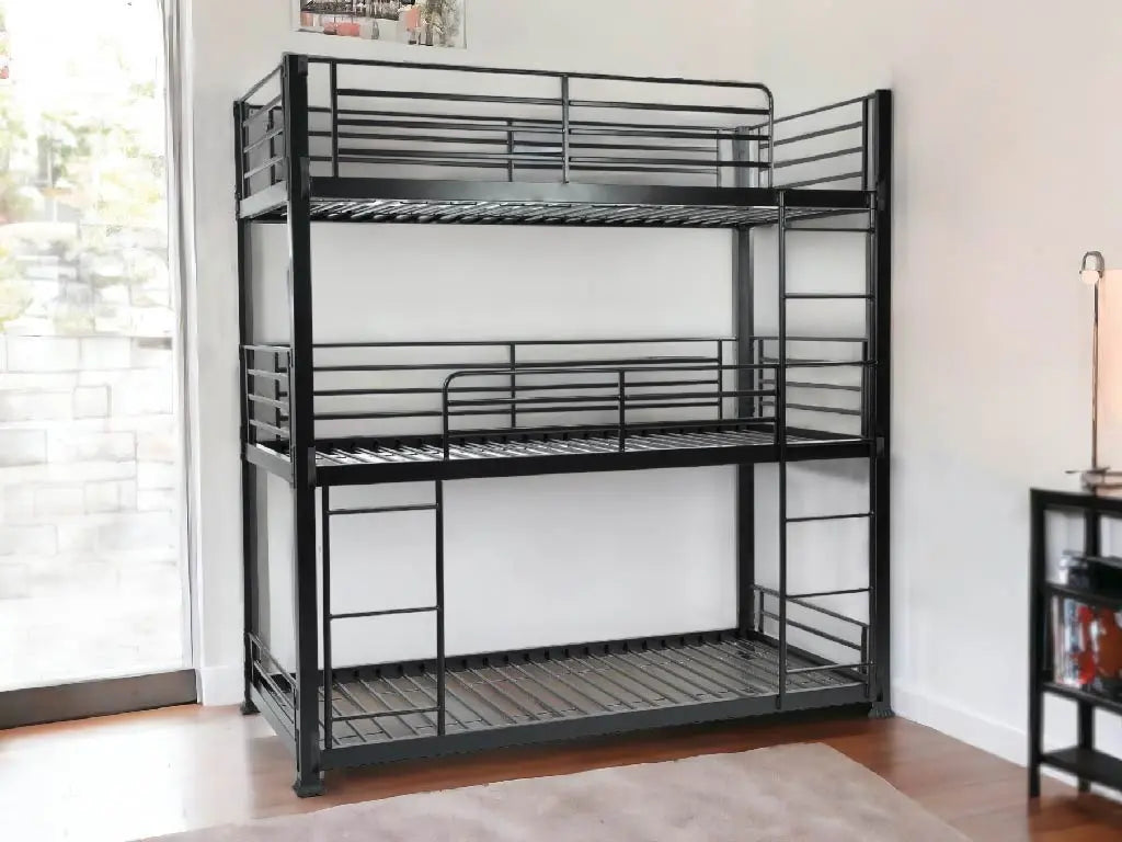 Bunkit No Bolt Heavy Duty Triple 3 Tier Metal Bunk Bed in Black