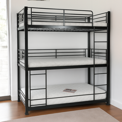 Bunkit No Bolt Heavy Duty Triple 3 Tier Metal Bunk Bed in Black