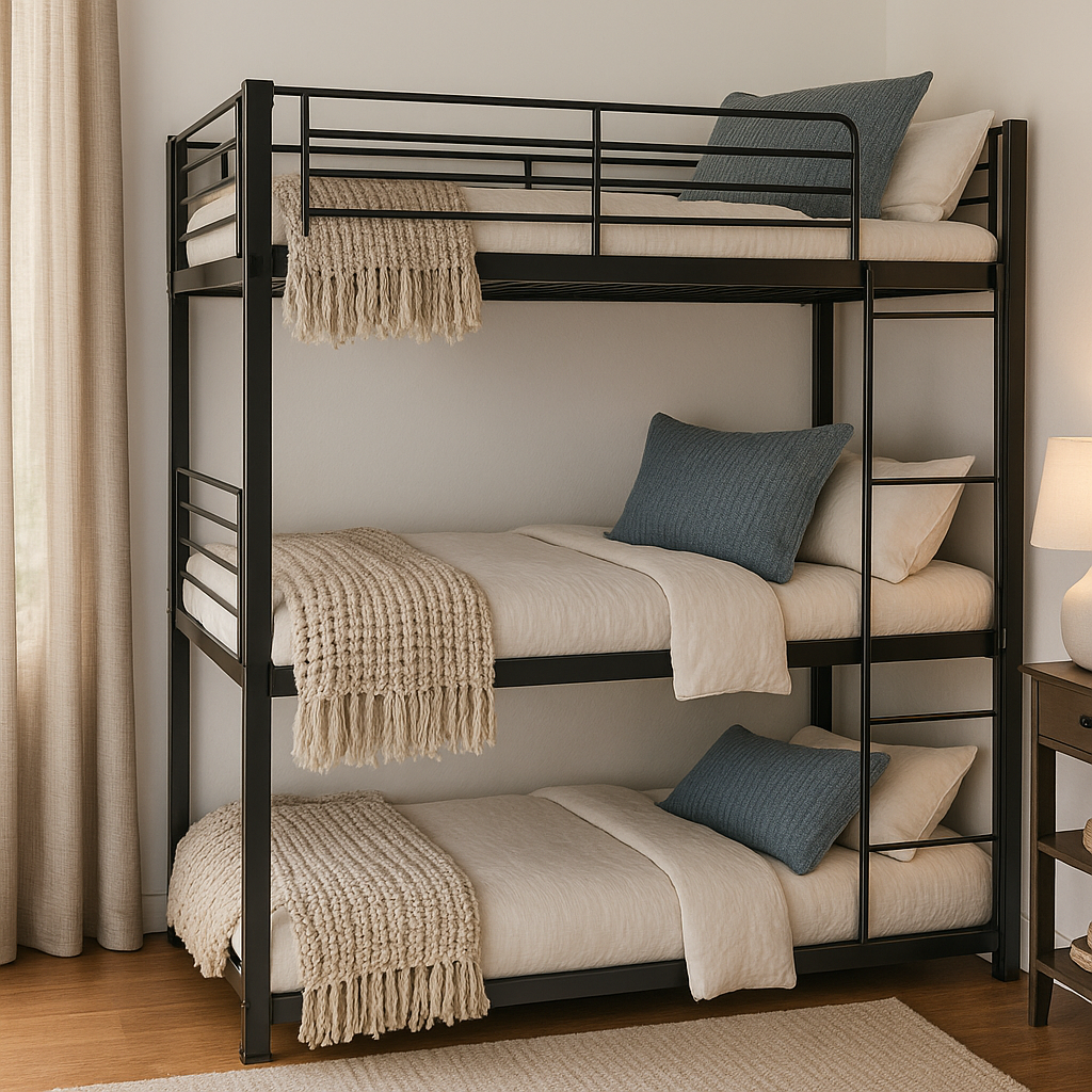 Bunkit No Bolt Heavy Duty Triple 3 Tier Metal Bunk Bed in Black