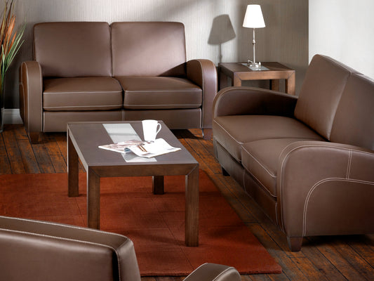 Vivo Sofa and Sofa Bed in Chestnut Faux Leather