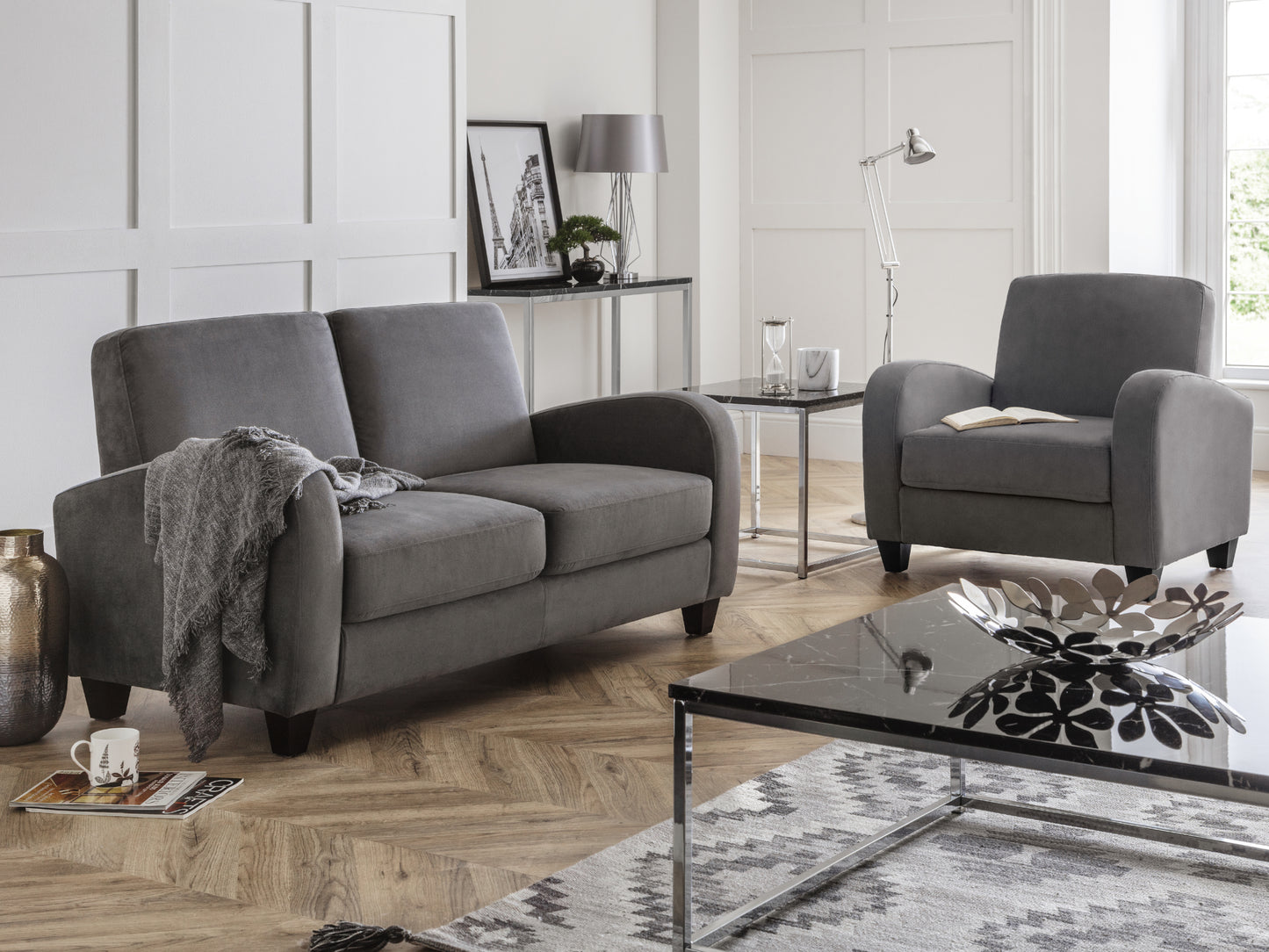 Vivo Sofa and Sofa Bed in Dusk Grey Chenille