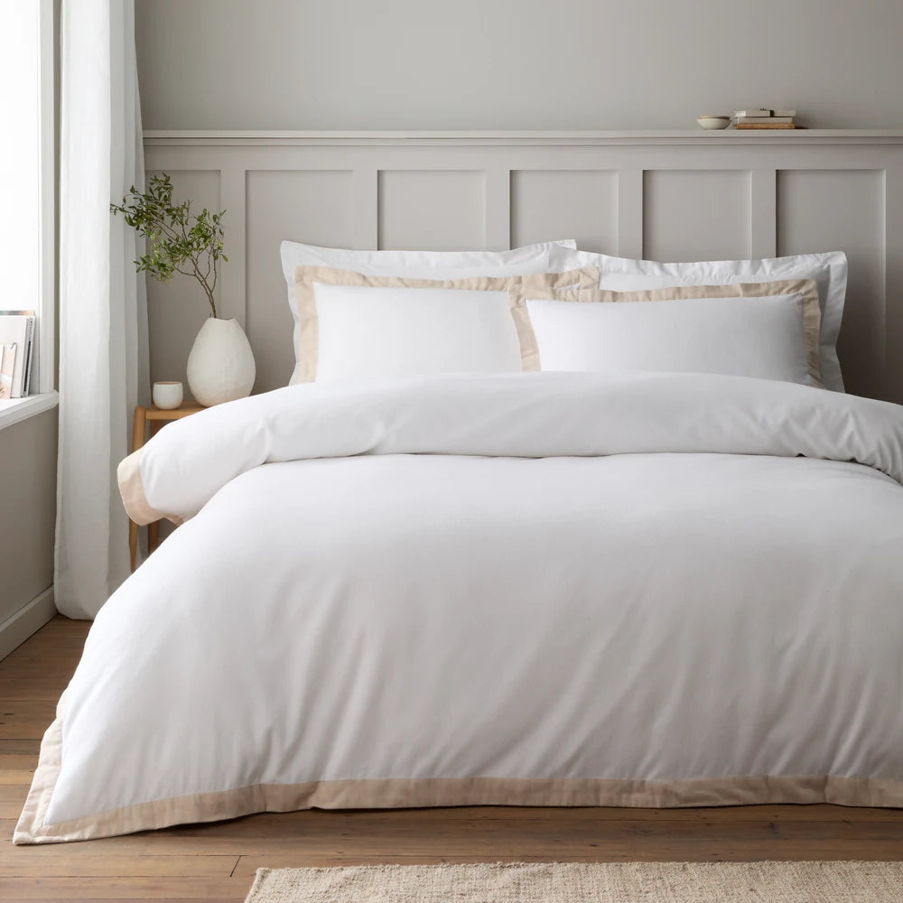 Bianca Brushed Cotton Tailored Duvet Set | White & Natural