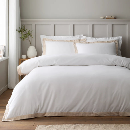 Bianca Brushed Cotton Tailored Duvet Set | White & Natural