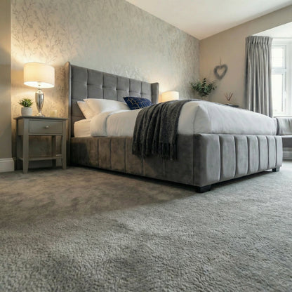 Grey Gatsby Bed front left low angle | Grey Velvet