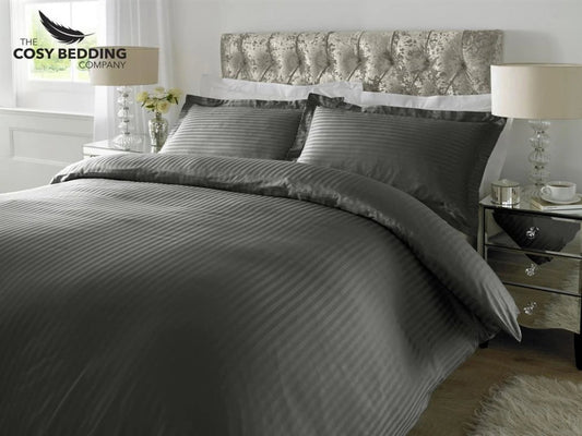 Sateen Stripe Luxury Bedding Set Steel Grey