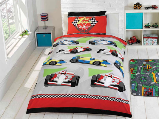 Racing Cars Childrens Bedding Set Blue