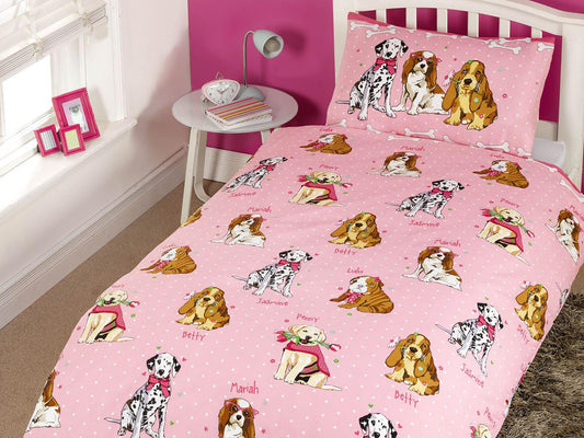 Doggies Childrens Bedding Set Pink