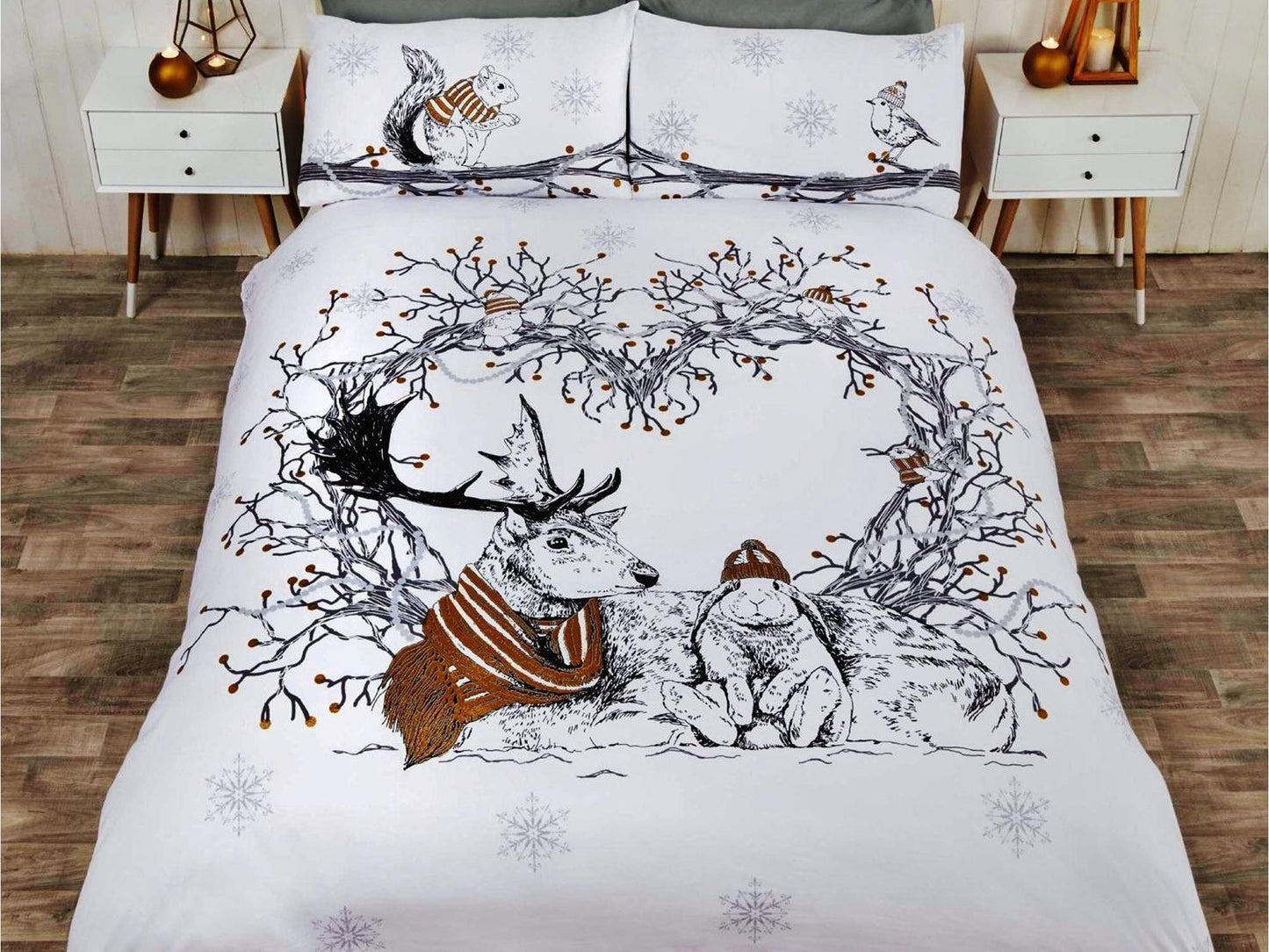 Stag & Friends Christmas Bedding Set Gold