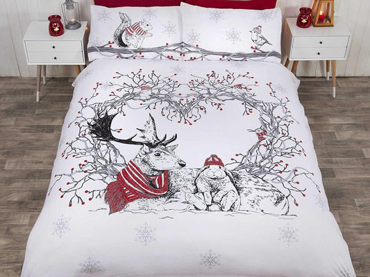Stag & Friends Christmas Bedding Set Red