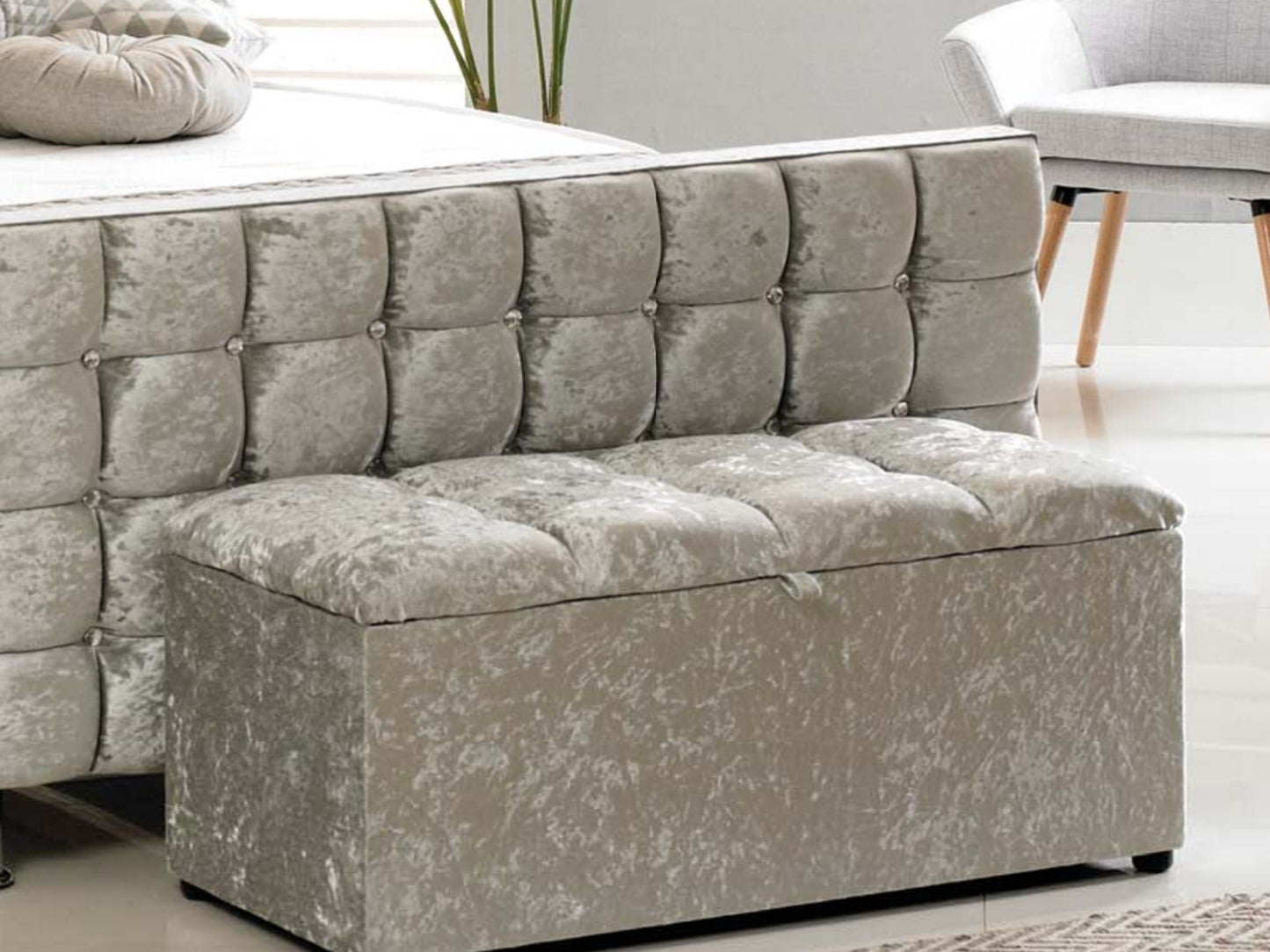 Kensington Luxury Bed Frame in Crushed Silver