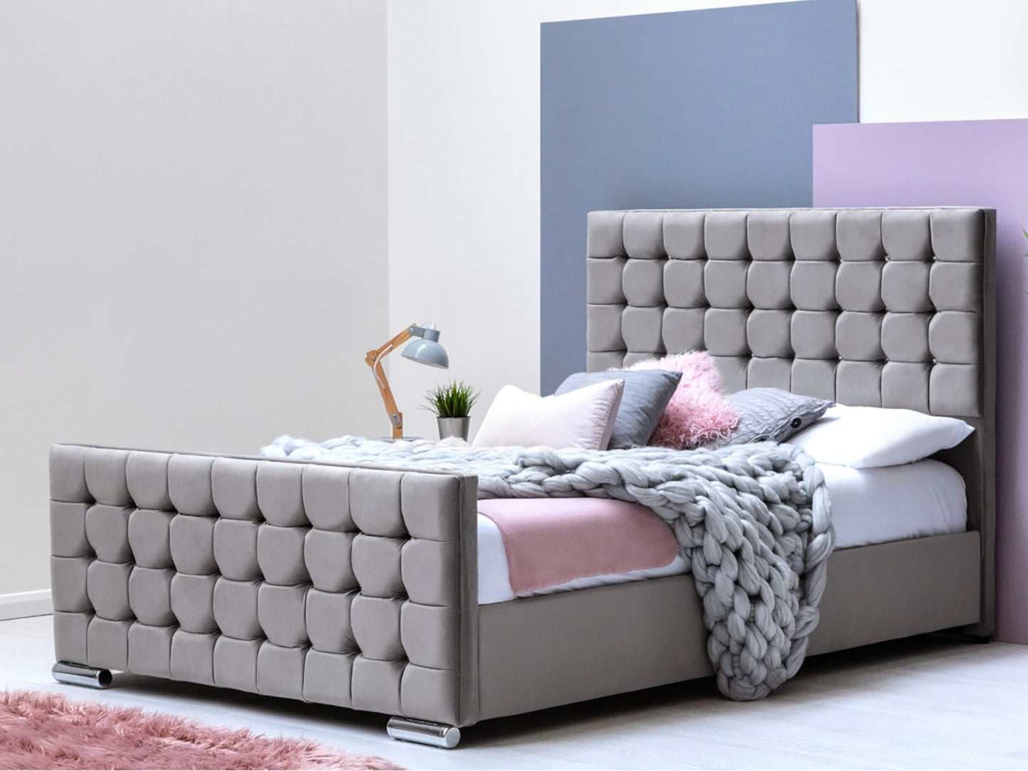 Cube Luxury Bed Frame in Plush Grey