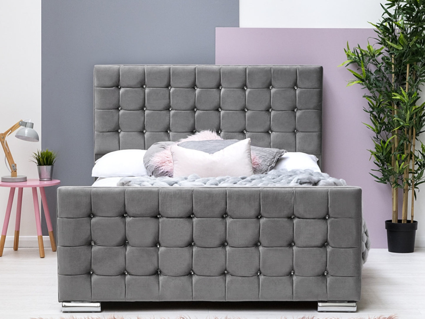 Cube Luxury Bed Frame in Plush Grey