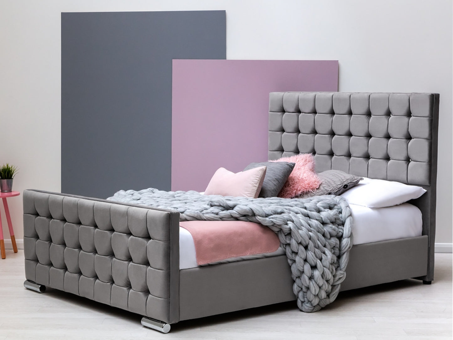 Cube Luxury Bed Frame in Plush Grey