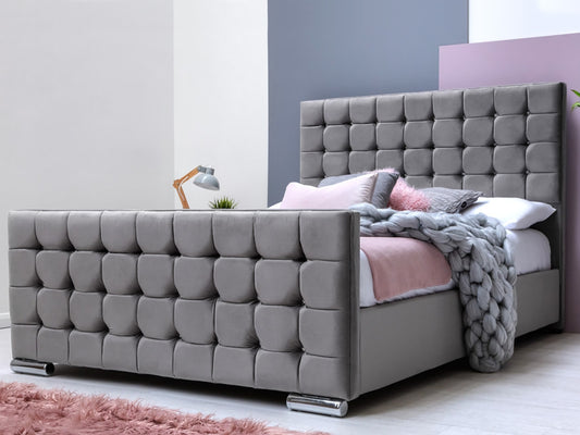 Cube Luxury Bed Frame in Plush Grey