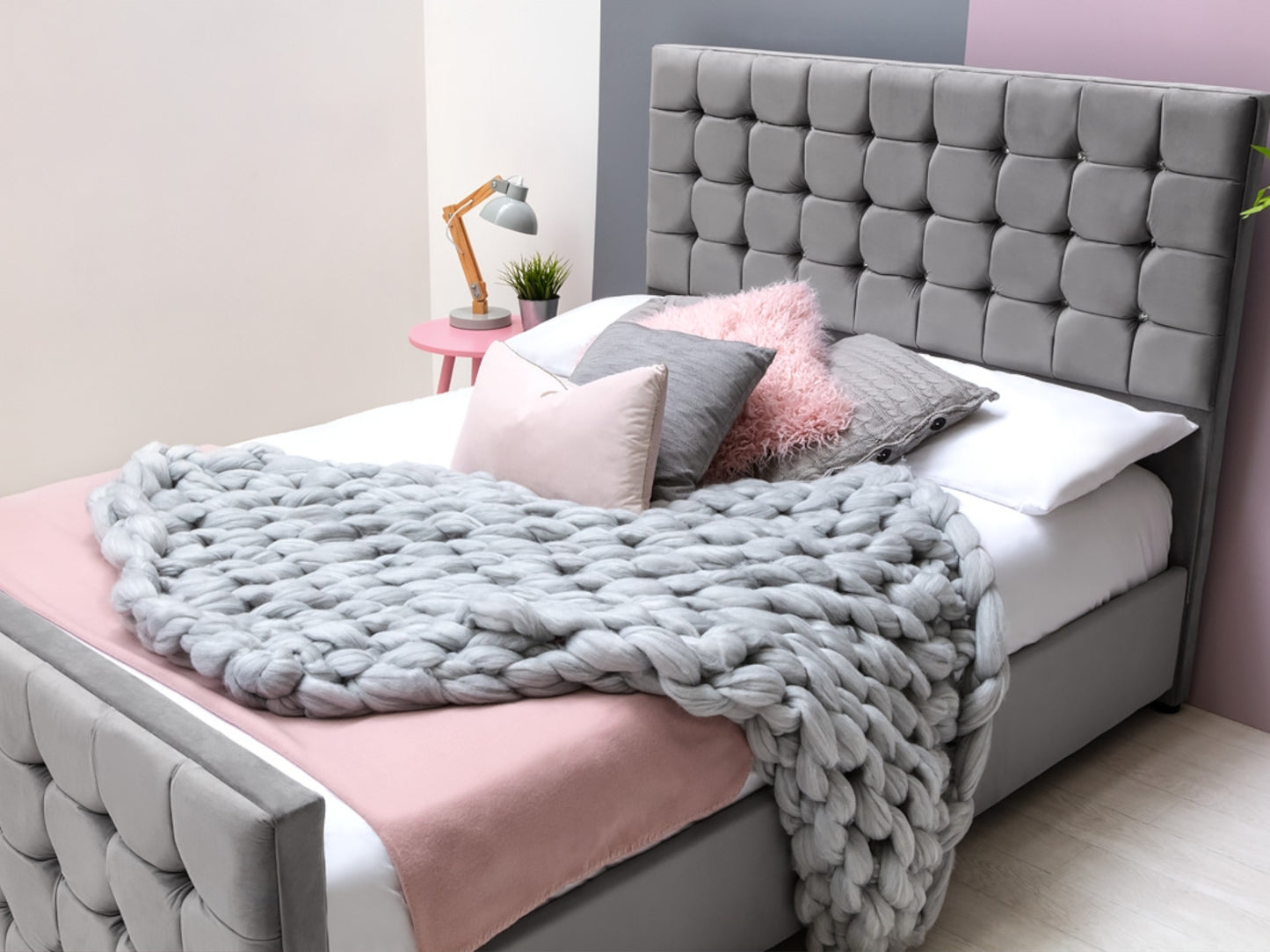 Cube Luxury Bed Frame in Plush Grey