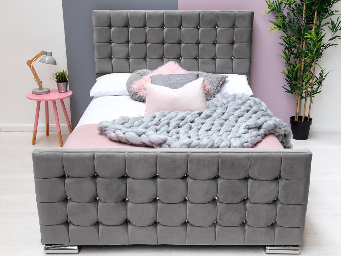 Cube Luxury Bed Frame in Plush Grey