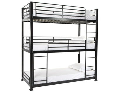 Bunkit No Bolt Heavy Duty Triple 3 Tier Metal Bunk Bed in Black