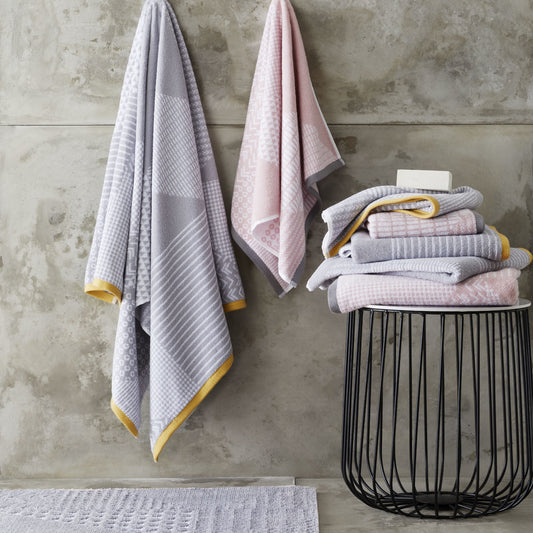 Catherine Lansfield Larsson Geo 100% Cotton Towels in Grey/Ochre