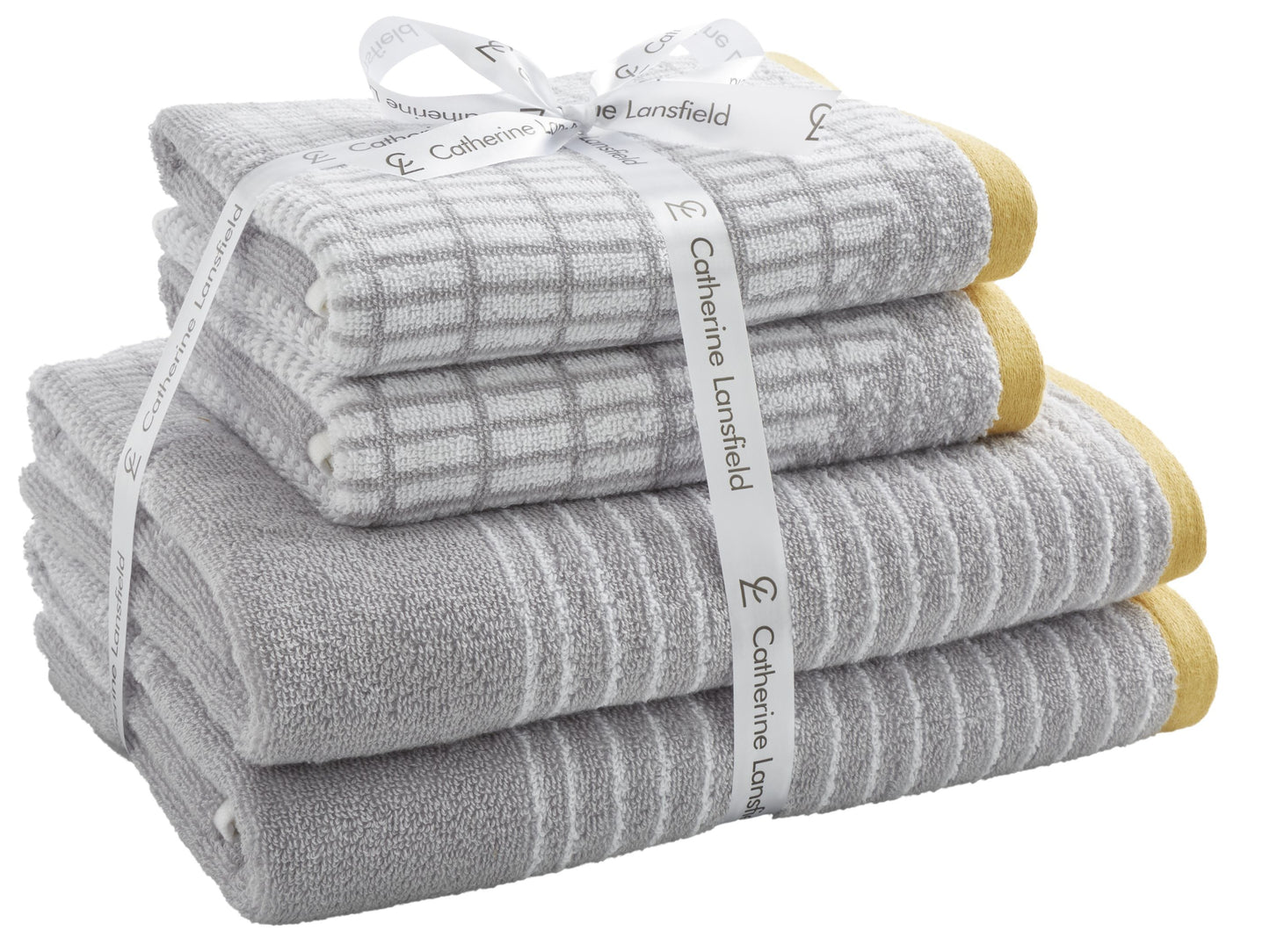 Catherine Lansfield Larsson Geo 100% Cotton Towels in Grey/Ochre