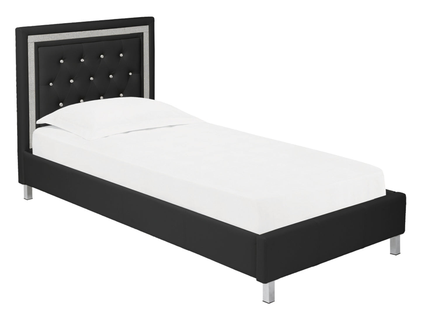 Crystalle Bed Frame in Black Faux Leather
